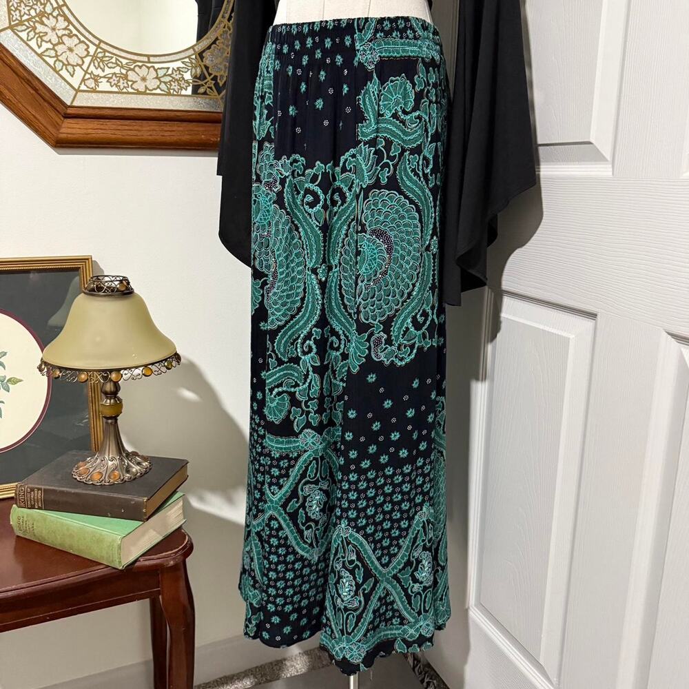VTG 90s Carole Little Black & Teal Boho Floral Patchwork Whimsy Maxi Skirt